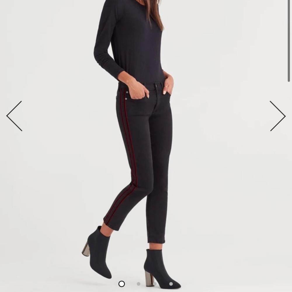 Denim High Waist Ankle Skinny with Velvet Stripes